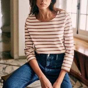 SEZANE Colette Mariniere Top, camel/ecru, S